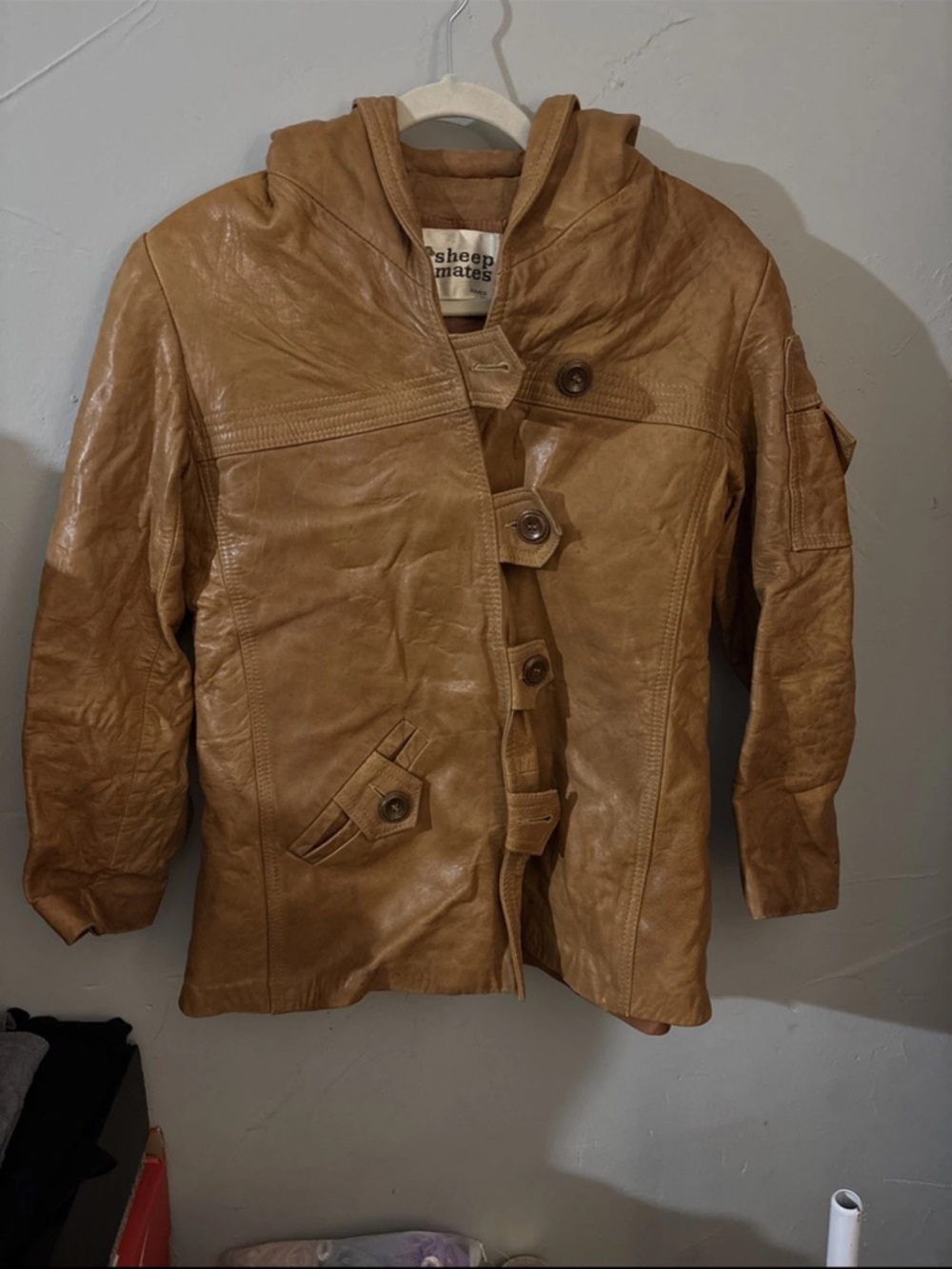 Sheepskinmates Tan Leather Hooded Jacket